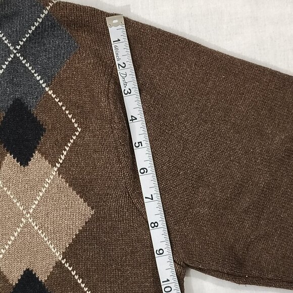Oscar De La Renta Argyle Sweater Mens Sz Large 1/4 Zip Mock Neck Pullover Brown - Picture 11 of 15